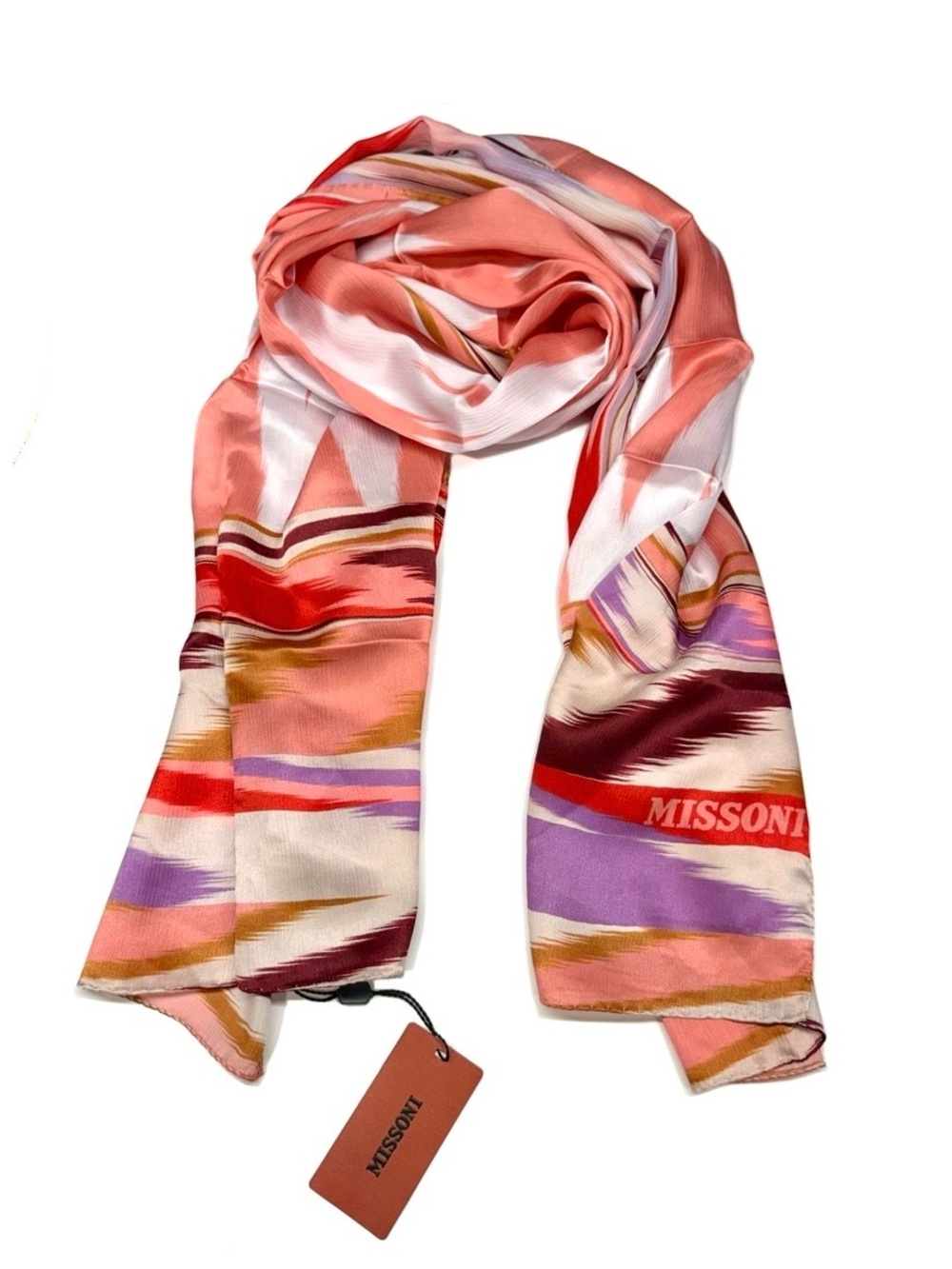 MISSONI Pink Multi Colored 100% Silk Scarf NWT